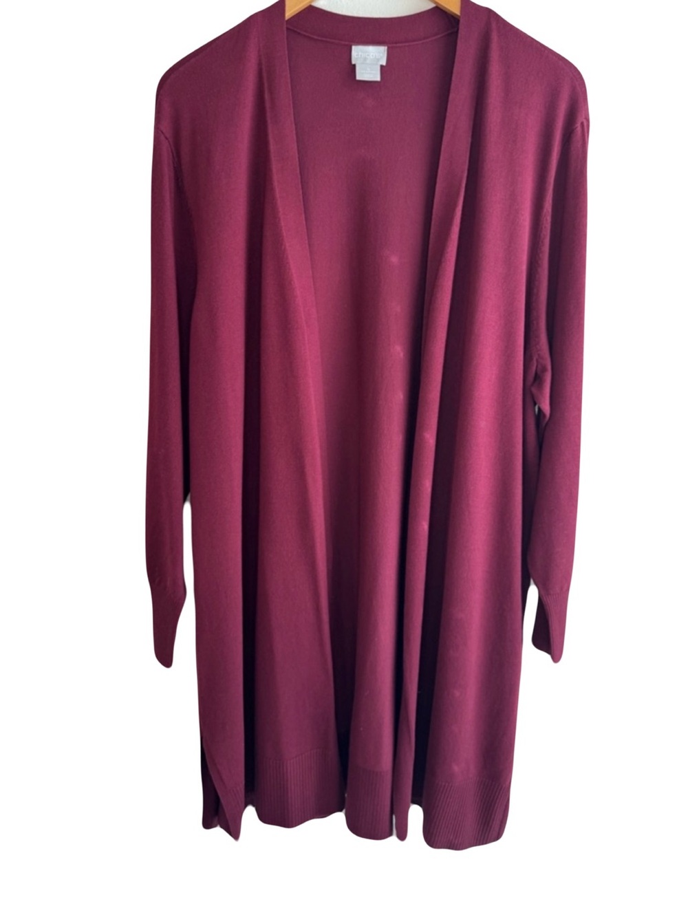 Chico's Open-Front Long Cardigan in Burgundy XXL
